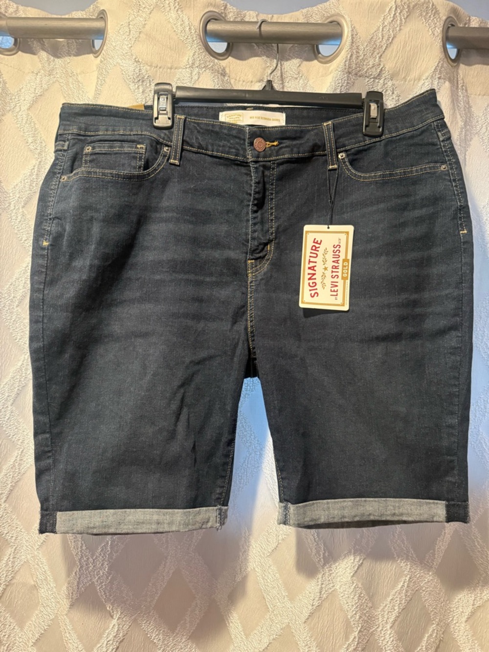 Signature by Levi Strauss Dark Blue Cuffed Denim Bermuda Shorts